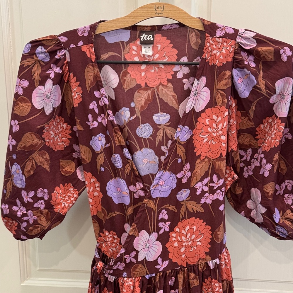 Tea Collection Purple and Red Floral Midi Dress - Picture 5 of 6